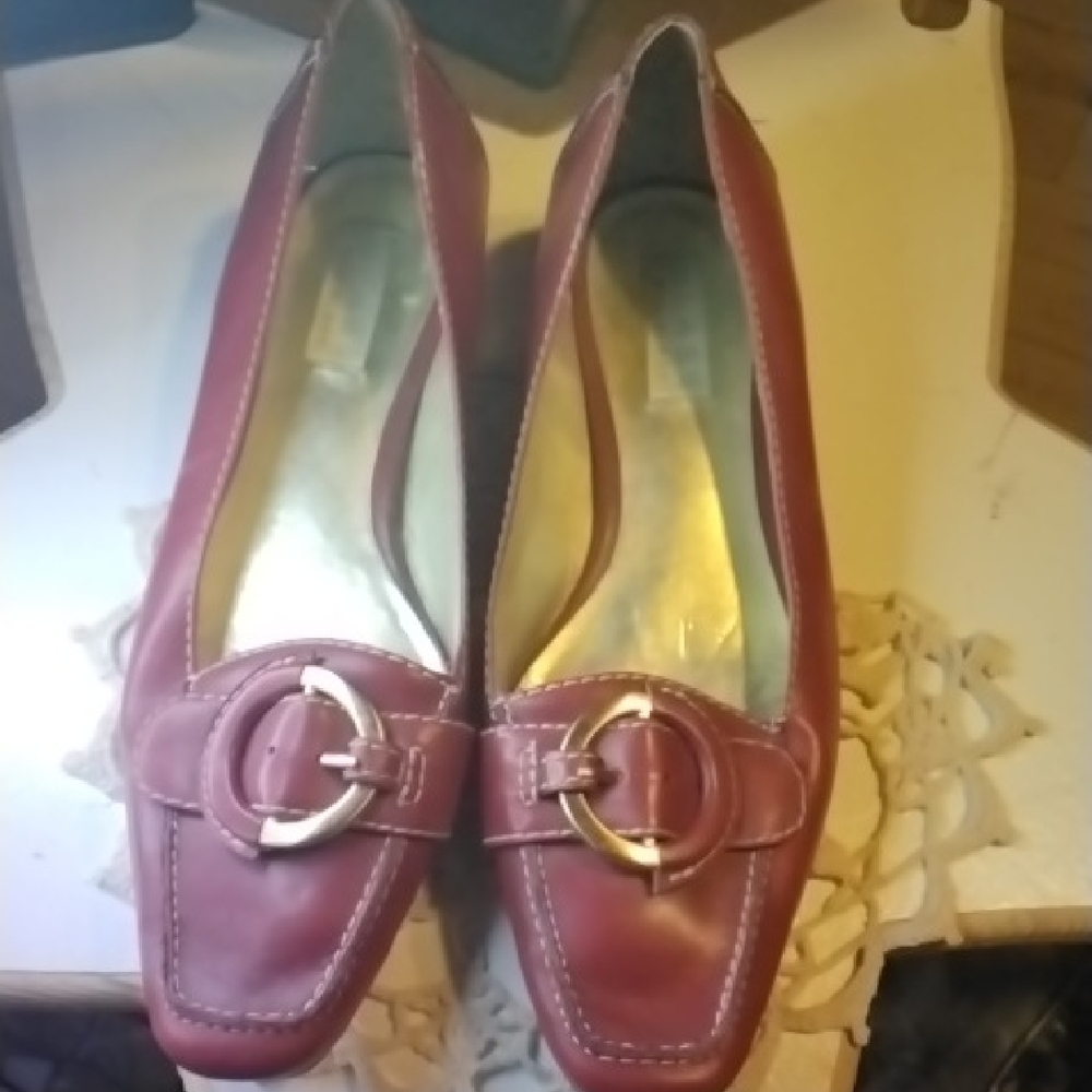 Bill Blass Red Leather Flats with Gold Hardware
